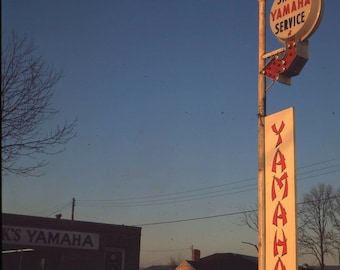 70mm Large Format Ektrachrome Slide Photo Yamaha Motorcycle Dealer Sign 1960s