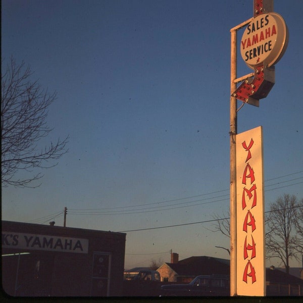 70mm Large Format Ektrachrome Slide Photo Yamaha Motorcycle Dealer Sign 1960s