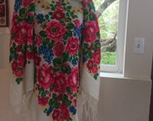 Ussr era ukrainian wool shawl scarf never used new cindition with fringes roses and lilac