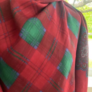 Vintage new wool shawl Italy red check