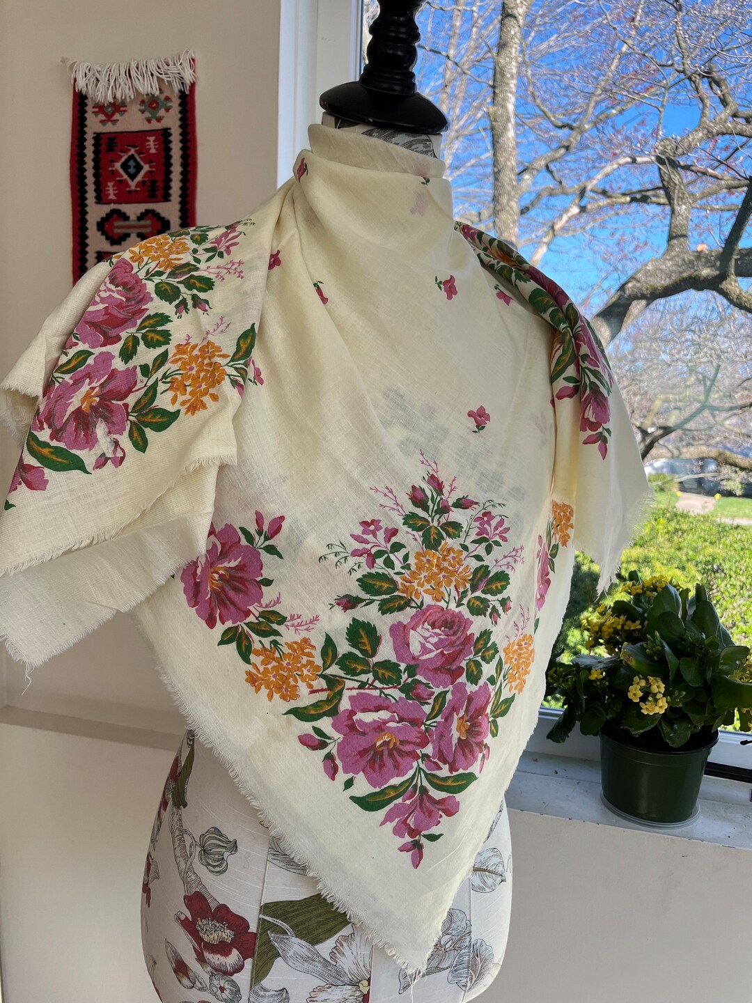 Vintage Russia USSR Cotton Shawl Bandana Scarf Pavlov Posad From 1980-s ...