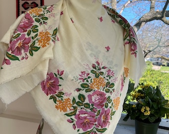 Vintage Russia USSR cotton shawl bandana  scarf Pavlov posad from 1980-s