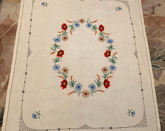 Linen embroidered tablecloth made in France