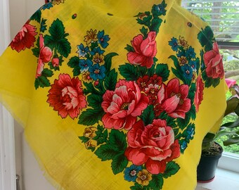 Wool vintage Ukraine shawl yellow new