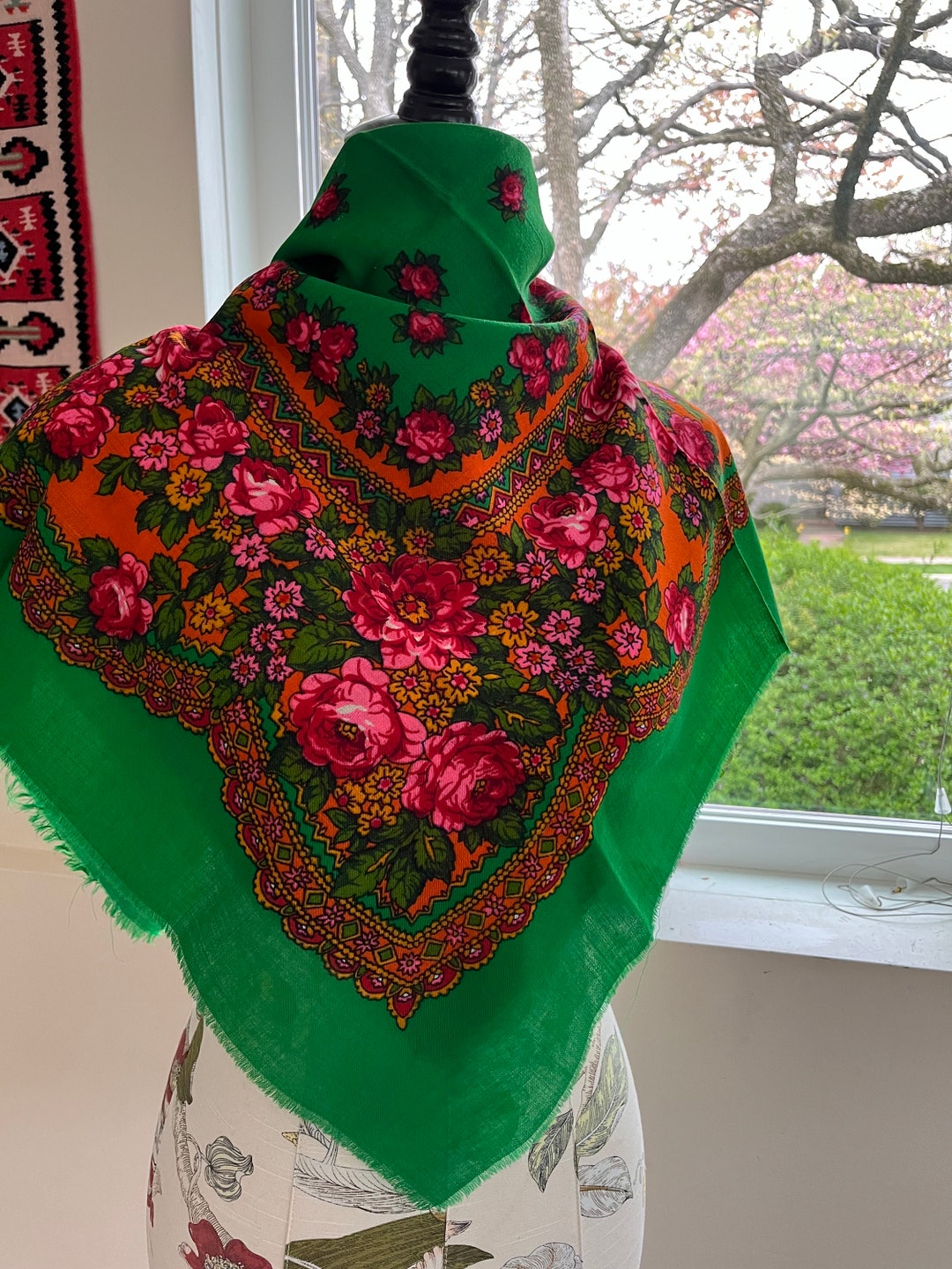 Russian Pavlov Posad Wool Scarf Green - Etsy