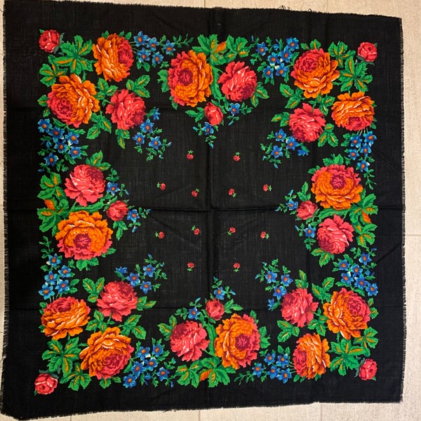 Rare Ukraine wool scarf vintage orange roses
