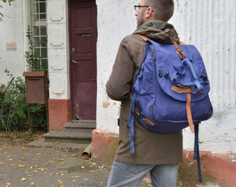 Rare Army Rucksack, Navy Canvas Hiking Backpack, Heavy Duty Traveler Bag, Vintage Gift for Him