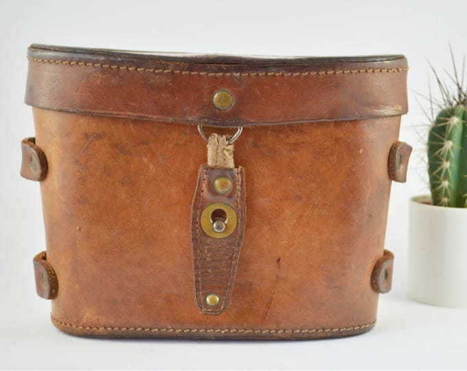 Antique Genuine Leather Binocular Case, Vintage Belt Case, Leather Hip