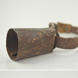 Antique Goat Bell with Leather Strap, Hand Forged Copper Bell