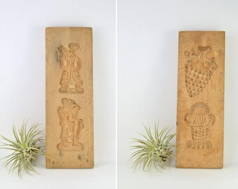 Vintage Two-Sided Wooden Springerle Cookie Mold: Folk Art Kitchen Decor