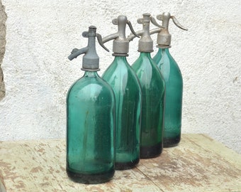 Blue Seltzer Bottles, Soda Siphon Bottle with Aluminum Top