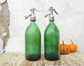 Vintage Romanian Green Seltzer Soda Siphon Bottle