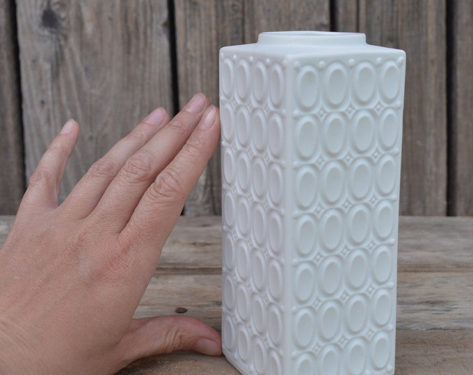 Vintage Rectangular Vase, White Op Art Bisque Porcelain Vase by ...