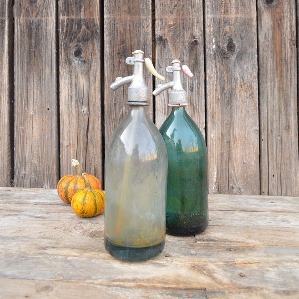 Blue Seltzer Bottle, Soda Siphon Bottle with Aluminum Top