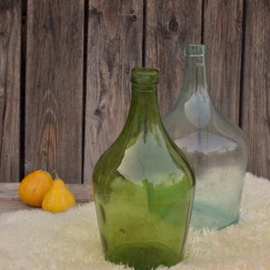 Vintage Small Demijohn Glass Balloon, Aqua Blue and Clear Glass Color