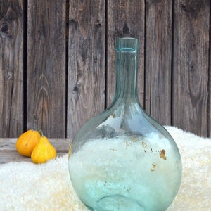 Vintage Small Demijohn Glass Balloon, Aqua Blue Glass Carboy