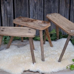 Sgabello rustico in legno per la mungitura: supporto per piante primitivo, accessorio fotografico