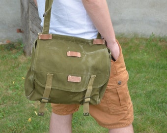 Vintage Messenger Bag, Unisex Militaire Haversack, Groene Heavy Duty Canvas Schoudertas