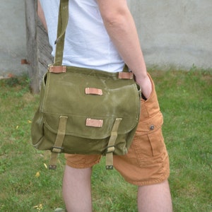 Vintage Messenger Bag, Unisex Military Haversack, Green Heavy Duty Canvas Shoulder Bag