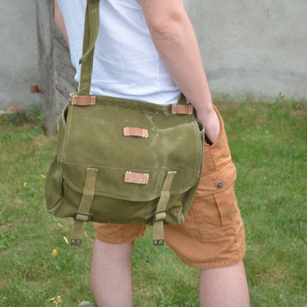 sac messager vintage, sac à dos militaire unisexe, sac à bandoulière en toile robuste verte