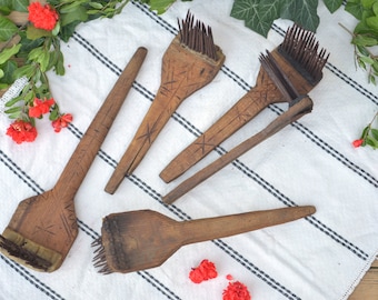Vintage Wooden Flax Hackle, Antique Hand Carder, Rustic Home Decor