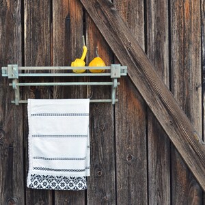 Antique Blue Wooden Towel Rack, Primitive Spice Holder, Kitchen Shelf Wall Hanging,