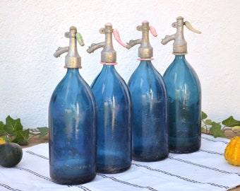 Vintage Aqua Blue Seltzer Bottle, Soda Seltzer Siphon Bottle