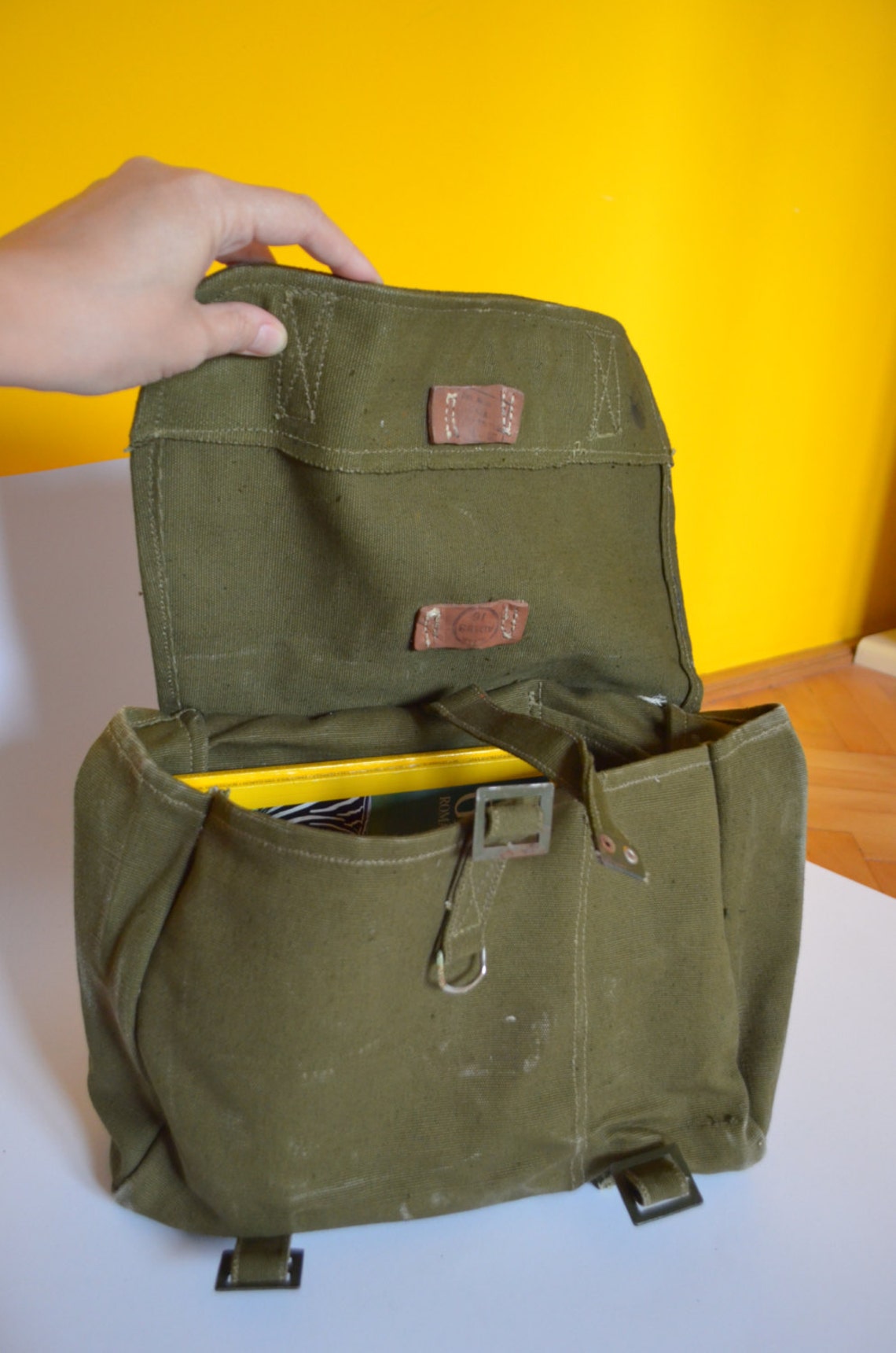 Retro Canvas Shoulder Bag Military Satchel Haversack Messenger - Foto 9