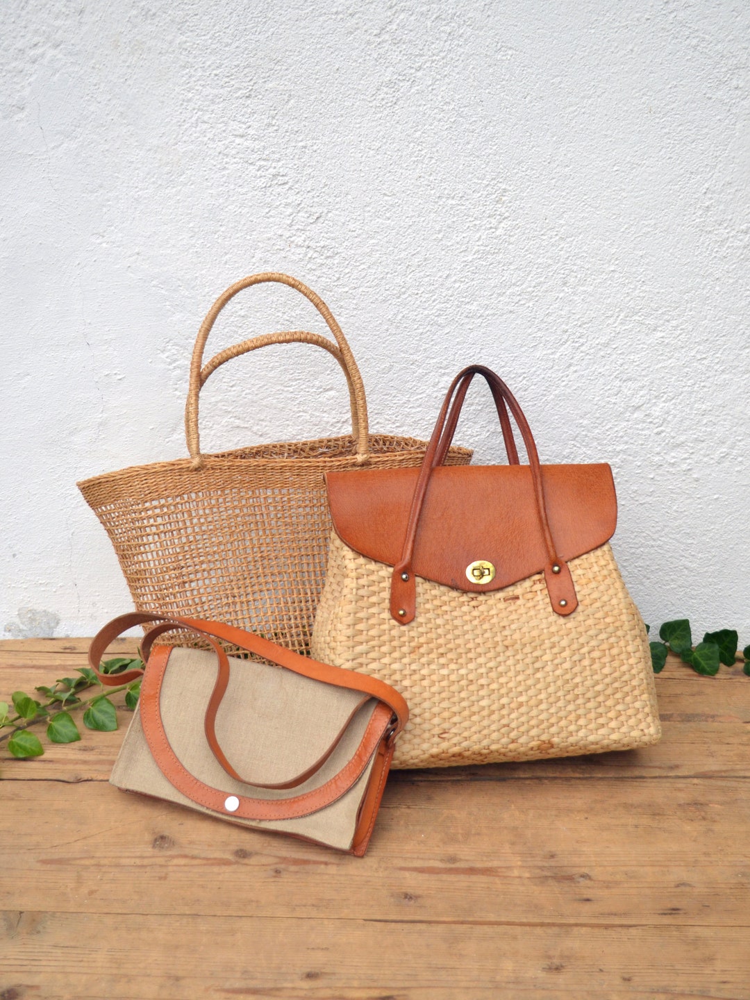 バッグ Vintage Ferragamo Straw Bag Basket Bag Salvatore Ferragamo Raffia Handbag One Handle Basket Bag