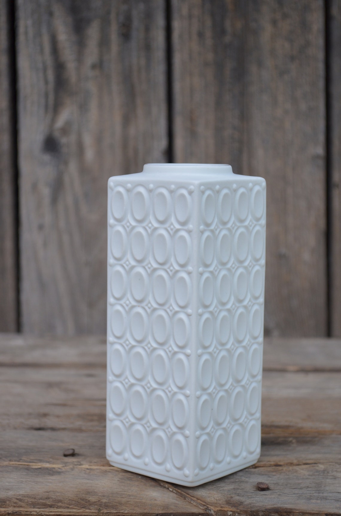 Vintage Rectangular Vase White Op Art Bisque Porcelain Vase - Etsy