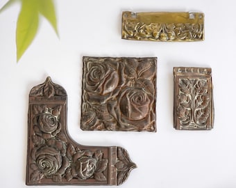 Antique Embossed Metal Appliqués – Floral Decorative Brass & Copper Trims – Furniture or Frame Salvage