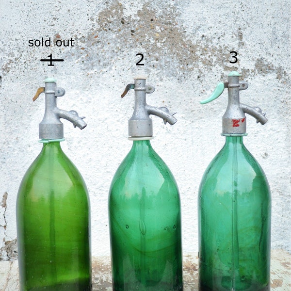 Vintage Romanian Seltzer Soda Siphon Bottles, Emerald Green Vintage Soda Seltzer Siphon Bottles