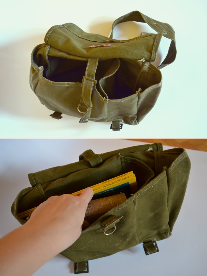 sac messager vintage, sac à dos militaire unisexe, sac à bandoulière en toile résistante verte image 3