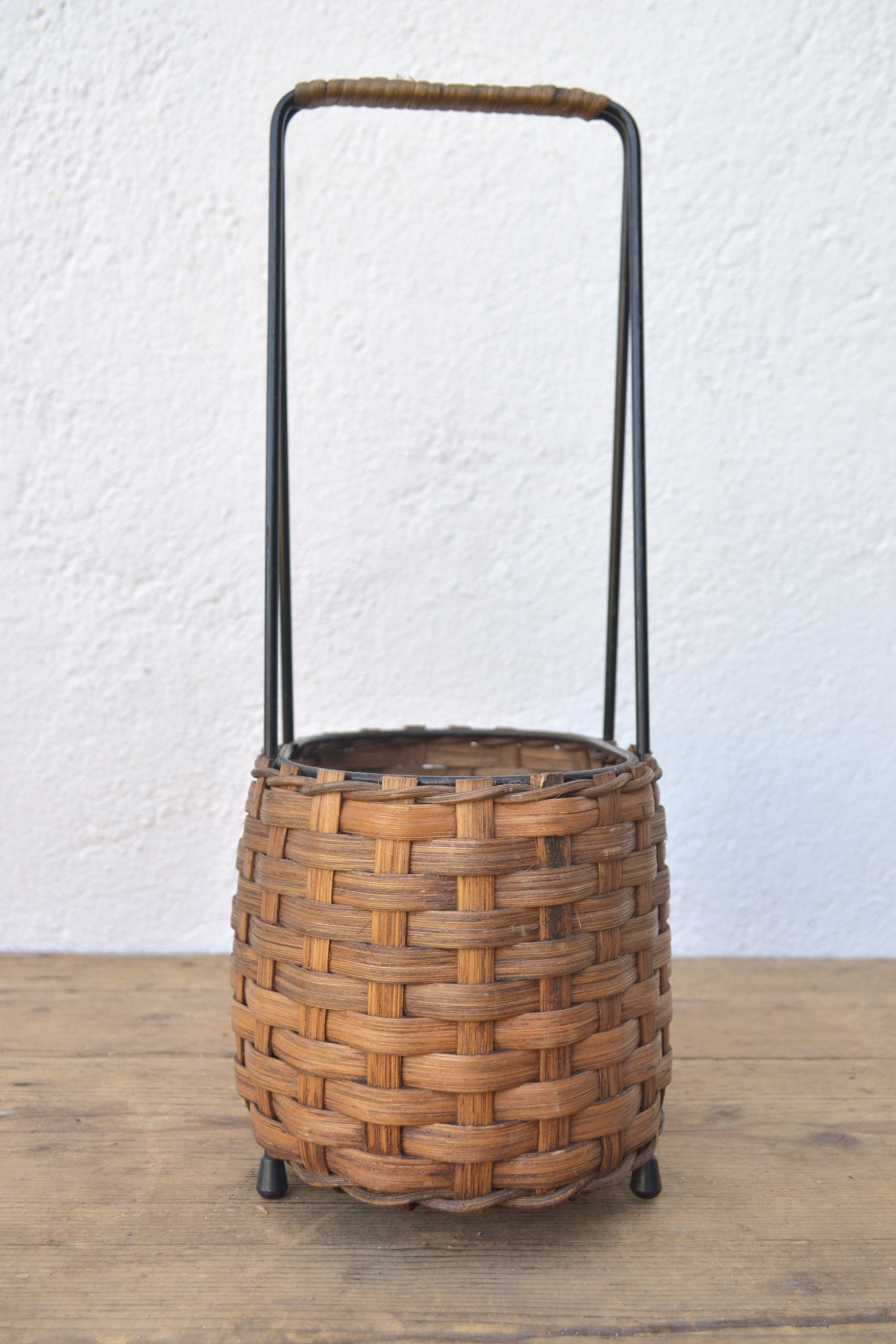 Vintage Wicker Basket With Handle Mid Century Woven Wicker Etsy