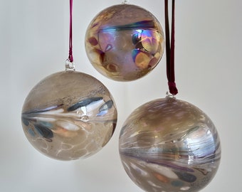 Vintage Glass Ball, Mouth Blown Glass Ornament, Set of 3 Glass Spheres