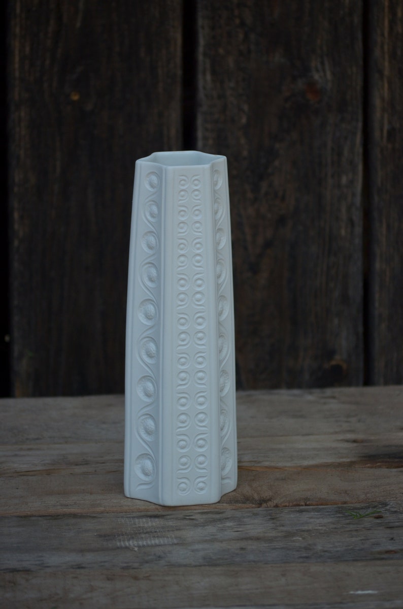 Large Vintage White Bisque Vase 1960s Op Art by Schumann Etsy