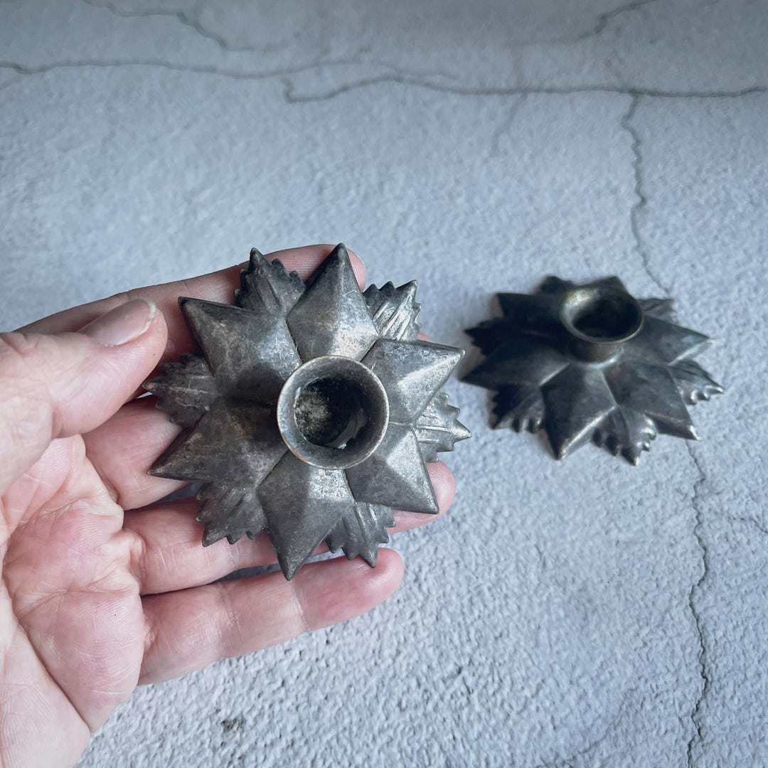 Vintage Star-shaped Metal Candle Holders, Set of 2 Rustic Patina Mini ...