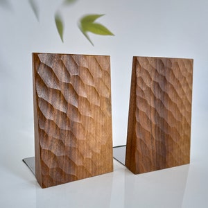 Pair of Wooden Bookends, Mid Century Modern Book Ends, Vintage Wood Sculpture Brutalist Design