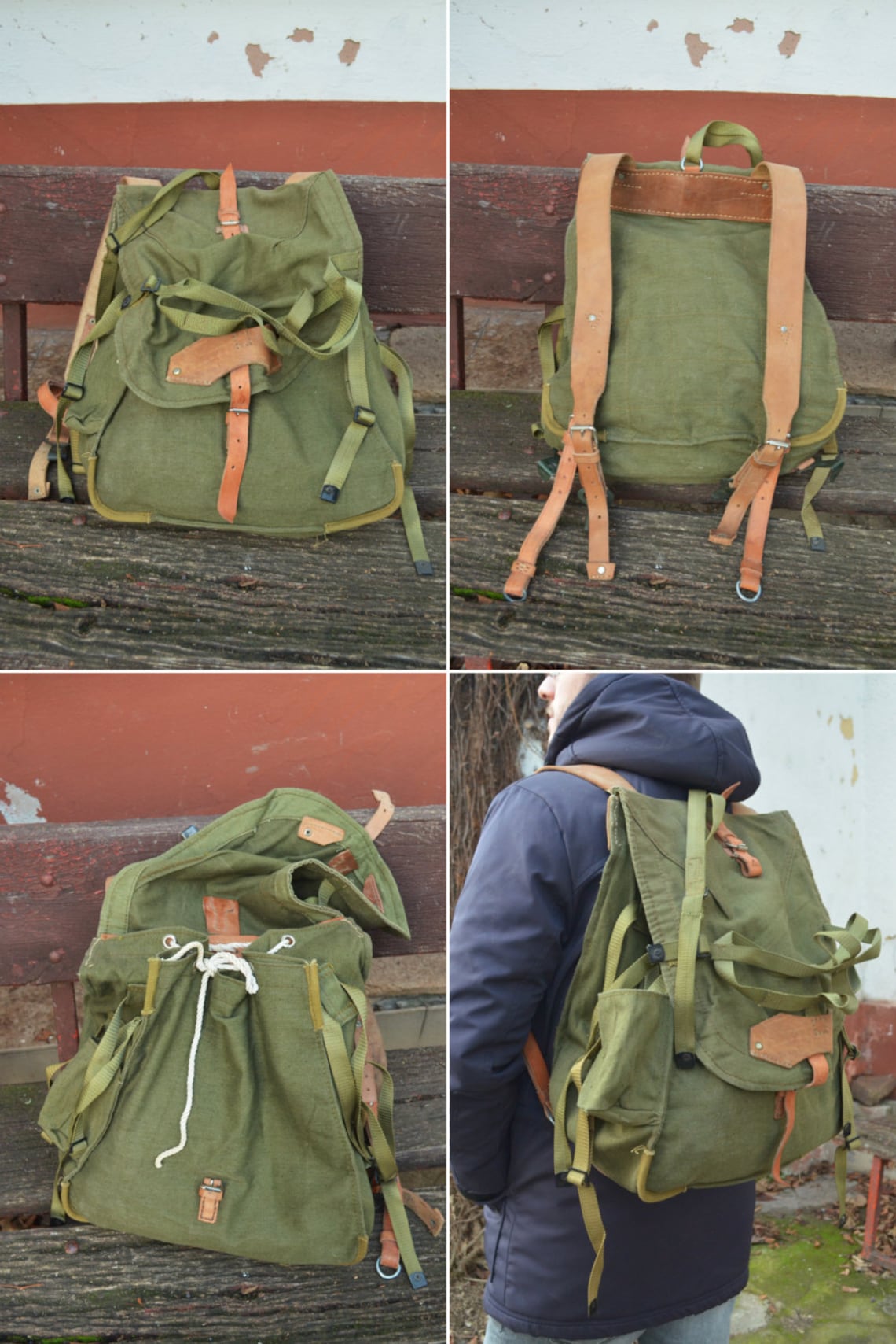 LIGHT Canvas Army Backpack With WEBBING for Bike Helmet Etsy