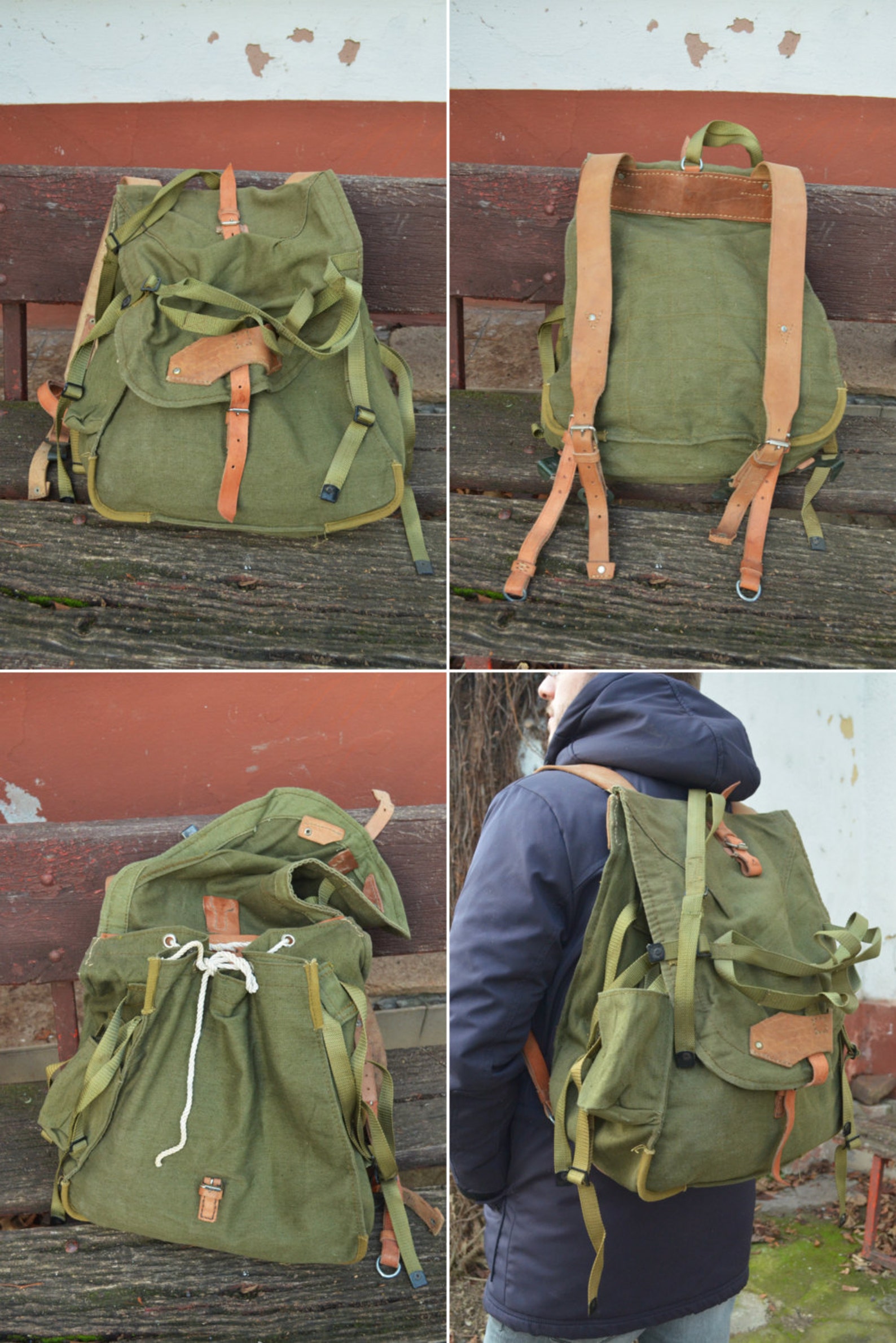 LIGHT Canvas Army Backpack With WEBBING for Bike Helmet Etsy
