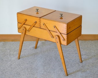 Vintage Sewing Box on Legs - Mid Century Modern Knitting Box