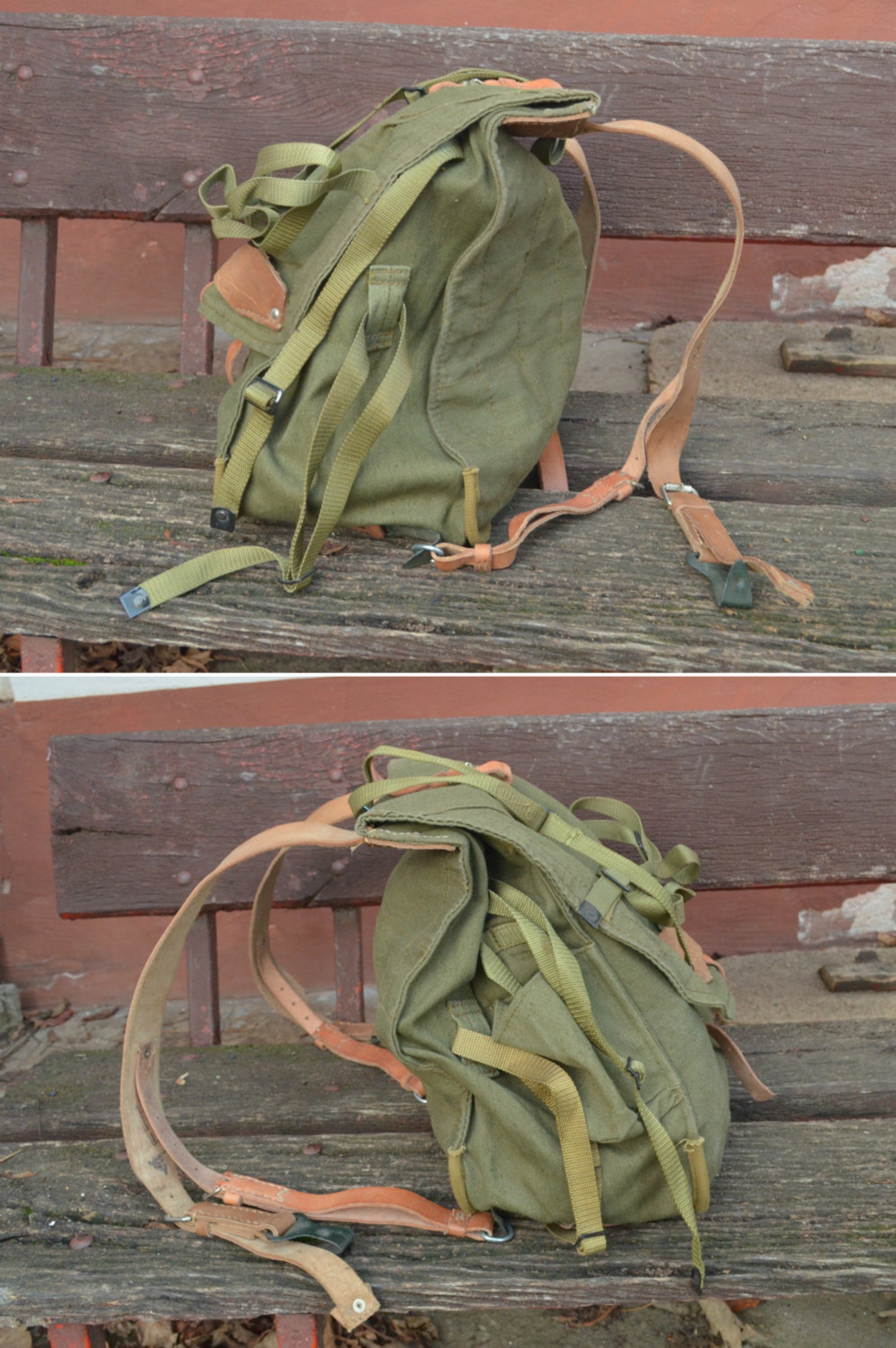 LIGHT Canvas Army Backpack With WEBBING for Bike Helmet Etsy