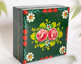 Handpainted Pink Rose Wooden Box: Shabby Chic Keepsake Storage