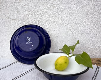 Vintage Enamel Plate, Old Blue/White Enamel Tray