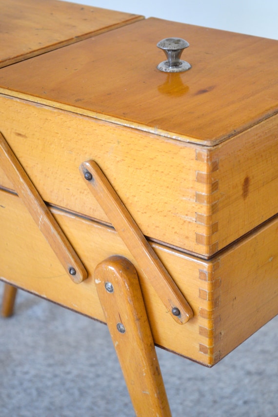 Mid Century Modern European Wood Accordion Sewing Box