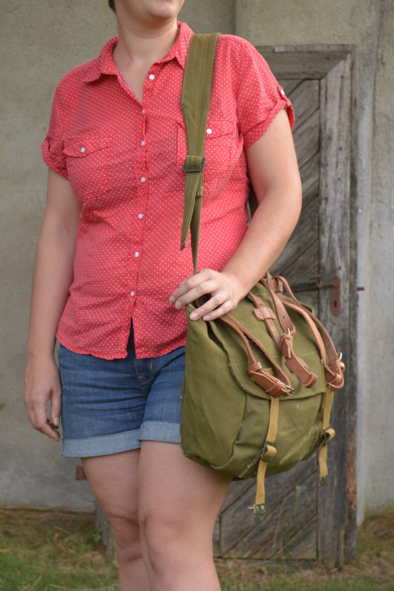 Military Cross Body Bag with LEATHER STRAPS