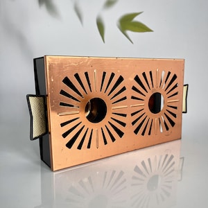 Scalda teiere vintage doppio tealight, scaldavivande moderno in rame/nero della metà del secolo