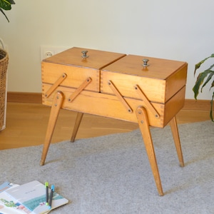 Vintage Sewing Box on Legs - Mid Century Modern Knitting Box