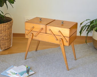 Vintage Sewing Box on Legs - Mid Century Modern Knitting Box