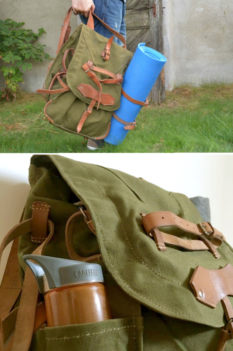 Military Backpack with Leather Straps Etsy